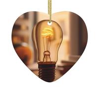 WZYWHJ Christmas Ceramic Heart Pendant Decoration for Tree Hanging Festival Ornaments Warm light bulb Prints
