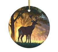 WZYWHJ Christmas Ceramic Round Pendant -2.9in Decoration Tree Hanging Festival Ornament for Stores, and Homes Forest Deer Prints