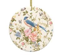 WZYWHJ Christmas Ceramic Round Pendant -2.9in Decoration Tree Hanging Festival Ornament for Stores, and Homes romantic fancy floral birds butterfly Prints