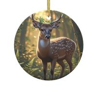 WZYWHJ Christmas Ceramic Round Pendant -2.9in Decoration Tree Hanging Festival Ornament for Stores, and Homes Forest Sika Deer Pattern