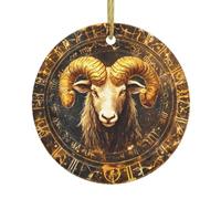 WZYWHJ Christmas Ceramic Round Pendant -2.9in Decoration Tree Hanging Festival Ornament for Stores, and Homes Aries Horoscope Prints