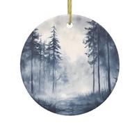 WZYWHJ Christmas Ceramic Round Pendant -2.9in Decoration Tree Hanging Festival Ornament for Stores, and Homes Forest in the fog Pattern