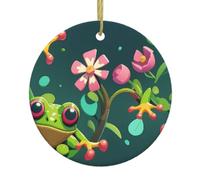WZYWHJ Christmas Ceramic Round Pendant -2.9in Decoration Tree Hanging Festival Ornament for Stores, and Homes Pixel wind tree frog Pattern