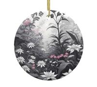 WZYWHJ Christmas Ceramic Round Pendant -2.9in Decoration Tree Hanging Festival Ornament for Stores, and Homes Monochrome Botanical Prints