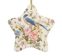 WZYWHJ Christmas Ceramic Star Pendant Decoration Tree Hanging Festival Ornaments - for Supermarkets, Homes romantic fancy floral birds butterfly Prints