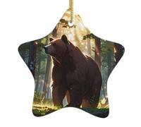 WZYWHJ Christmas Ceramic Star Pendant Decoration Tree Hanging Festival Ornaments - for Supermarkets, Homes Majestic brown bear Prints