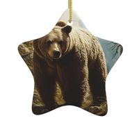 WZYWHJ Christmas Ceramic Star Pendant Decoration Tree Hanging Festival Ornaments - for Supermarkets, Homes Bear in the forest Prints