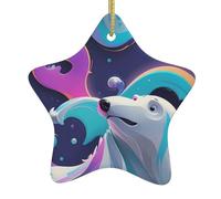 WZYWHJ Christmas Ceramic Star Pendant Decoration Tree Hanging Festival Ornaments - for Supermarkets, Homes Fluid Polar Bear Prints