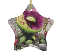 WZYWHJ Christmas Ceramic Star Pendant Decoration Tree Hanging Festival Ornaments - for Supermarkets, Homes Neon Venus Flytrap Prints