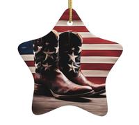 WZYWHJ Christmas Ceramic Star Pendant Decoration Tree Hanging Festival Ornaments - for Supermarkets, Homes American Flag with Cowboy Boots Prints
