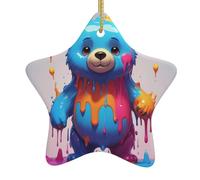 WZYWHJ Christmas Ceramic Star Pendant Decoration Tree Hanging Festival Ornaments - for Supermarkets, Homes Dripping Paint Bear Prints