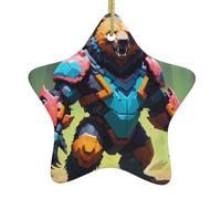 WZYWHJ Christmas Ceramic Star Pendant Decoration Tree Hanging Festival Ornaments - for Supermarkets, Homes Pixel Predator Bear Prints