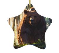 WZYWHJ Christmas Ceramic Star Pendant Decoration Tree Hanging Festival Ornaments - for Supermarkets, Homes Brown bear in the forest Prints