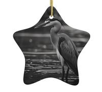 WZYWHJ Christmas Ceramic Star Pendant Decoration Tree Hanging Festival Ornaments - for Supermarkets, Homes Monochrome Heron Prints