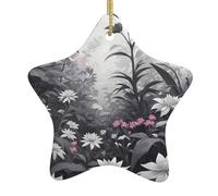 WZYWHJ Christmas Ceramic Star Pendant Decoration Tree Hanging Festival Ornaments - for Supermarkets, Homes Monochrome Botanical Prints