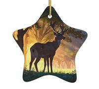 WZYWHJ Christmas Ceramic Star Pendant Decoration Tree Hanging Festival Ornaments - for Supermarkets, Homes Forest Deer Prints