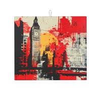WZYWHJ City Icons Prints Drying Mat for Kitchen : Made of sponge Water absorbent, With lanyard for hanging 18 x 16 in