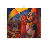 WZYWHJ City Scenery Pattern Drying Mat for Kitchen : Made of sponge Water absorbent, With lanyard for hanging 18 x 16 in