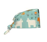 WZYWHJ Cleaning Working Cap Cartoon Animals and Flowers Pattern - Chef Hat for Women & Men, Adjustable, Breathable Black