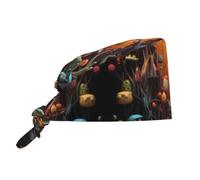 WZYWHJ Cleaning Working Cap Cartoon Art Pattern - Chef Hat for Women & Men, Adjustable, Breathable Black