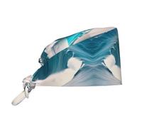 WZYWHJ Cleaning Working Cap Cartoon Blue sea Wave Prints - Chef Hat for Women & Men, Adjustable, Breathable