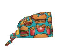 WZYWHJ Cleaning Working Cap Cartoon Burger Fries Prints - Chef Hat for Women & Men, Adjustable, Breathable Black