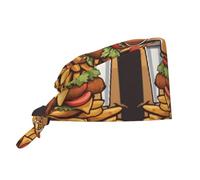 WZYWHJ Cleaning Working Cap Cartoon Oversized Burgers Printed - Chef Hat for Women & Men, Adjustable, Breathable Black