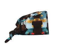 WZYWHJ Cleaning Working Cap Cartoon Pirate Ship Prints - Chef Hat for Women & Men, Adjustable, Breathable Black