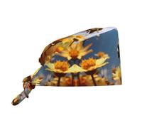 WZYWHJ Cleaning Working Cap Flying Bees Daisy Honey Prints - Chef Hat for Women & Men, Adjustable, Breathable Black