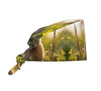 WZYWHJ Cleaning Working Cap Rabbit in The Grass Printed - Chef Hat for Women & Men, Adjustable, Breathable Black