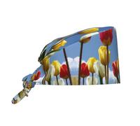 WZYWHJ Cleaning Working Cap Tulip Field Printing - Chef Hat for Women & Men, Adjustable, Breathable Black