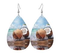 WZYWHJ Coconut Fruit Coconut Juice Picture Ladies' leather earrings, simple water droplet pendant, fashionable holiday gift