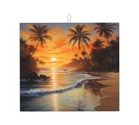WZYWHJ Coconut trees by the lake Pattern Drying Mat for Kitchen : Made of sponge Water absorbent, With lanyard for hanging 18 x 16 in