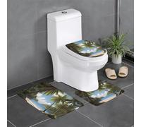 WZYWHJ Coconut Trees by The sea Pattern Bathroom mat Sets of 4 Bathroom Floor Mats,Non-Slip, Durable,Does Easy to Clean Suitable for Bathroom and Toilet