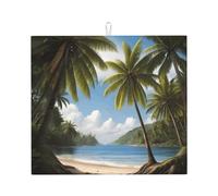 WZYWHJ Coconut trees by the sea Pattern Drying Mat for Kitchen : Made of sponge Water absorbent, With lanyard for hanging 18 x 16 in