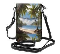 WZYWHJ Coconut trees by the sea Pattern Leather Crossbody Flap Phone Bag - Versatile Gift for Women Walking, Camping, Shopping, and Travel