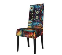 WZYWHJ Colorful cat Shapes Pattern Detachable Chair Cover Quick Installation and Easy Maintenance Suitable for Square Chair Backs