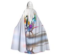 WZYWHJ Colorful crane origami Pattern aldult Quality Cosplay Poncho Hooded Cloak for men and women Halloween