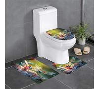 WZYWHJ Colorful Dragonflies Printing Bathroom mat Sets of 3 Bathroom Floor Mats,Non-Slip, Durable,Does Easy to Clean Suitable for Bathroom and Toilet