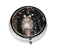 WZYWHJ Colorful Flower Cat Printed Circular Medicine Box Storage, Portable Travel with compartments, mini Pill Dispenser