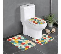 WZYWHJ Colorful Retro Checkered Pattern Bathroom mat Sets of 4 Bathroom Floor Mats,Non-Slip, Durable,Does Easy to Clean Suitable for Bathroom and Toilet