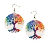 WZYWHJ Colorful tree of life Pattern White Round pendant earrings and leather earrings, suitable as holiday birthday gifts for women, One Size, Leather, No Gemstone