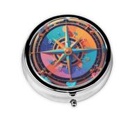 WZYWHJ Compass Rose Printing Circular Medicine Box Storage, Portable Travel with compartments, mini Pill Dispenser