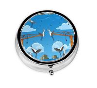 WZYWHJ Construction Site Cartoon Crane Pattern Circular medicine box storage, portable travel with compartments, mini pill dispenser