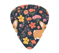 Wzywhj Corgi Floral Flowers Pattern Guitar Pick Easy Grip Uke Picks For Your Bass, Ukulele, Acoustic And Electric Guitar，12 Piece