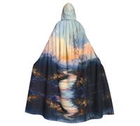 WZYWHJ Country Road Pattern aldult Quality Cosplay Poncho Hooded Cloak for men and women Halloween