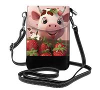WZYWHJ Cows and Strawberries Pattern Women's leather phone bag crossbody package with adjustable shoulder strap