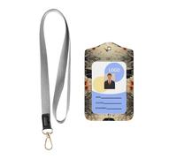 WZYWHJ Cranes Showing Flight Prints Work Badge Protective Sheath, Leather Identification Card Cover with Detachable Hanging Rope Set