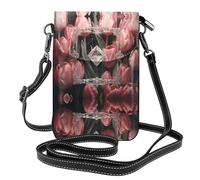 WZYWHJ Crystal and pink tulips Printing Leather Crossbody Flap Phone Bag - Versatile Gift for Women Walking, Camping, Shopping, and Travel