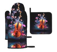 WZYWHJ Crystal Cello Printing Oven Mitts Pot Holders Set of 3 - Thick, Durable, and Waterproof Fabric for Heat Protection